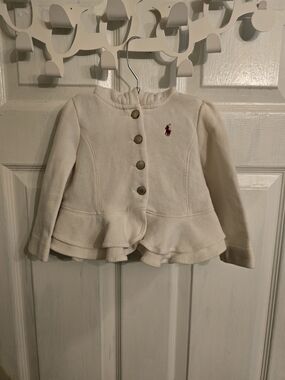 Ralph Lauren Cream Peplum Jacket with Red Polo Logo